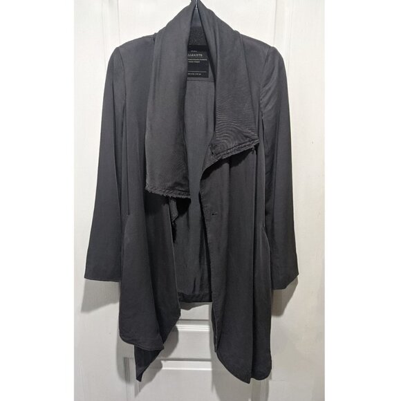 AllSaints | Hoxton Monument Coat in Charcoal Grey Raw Hem - Picture 6 of 16